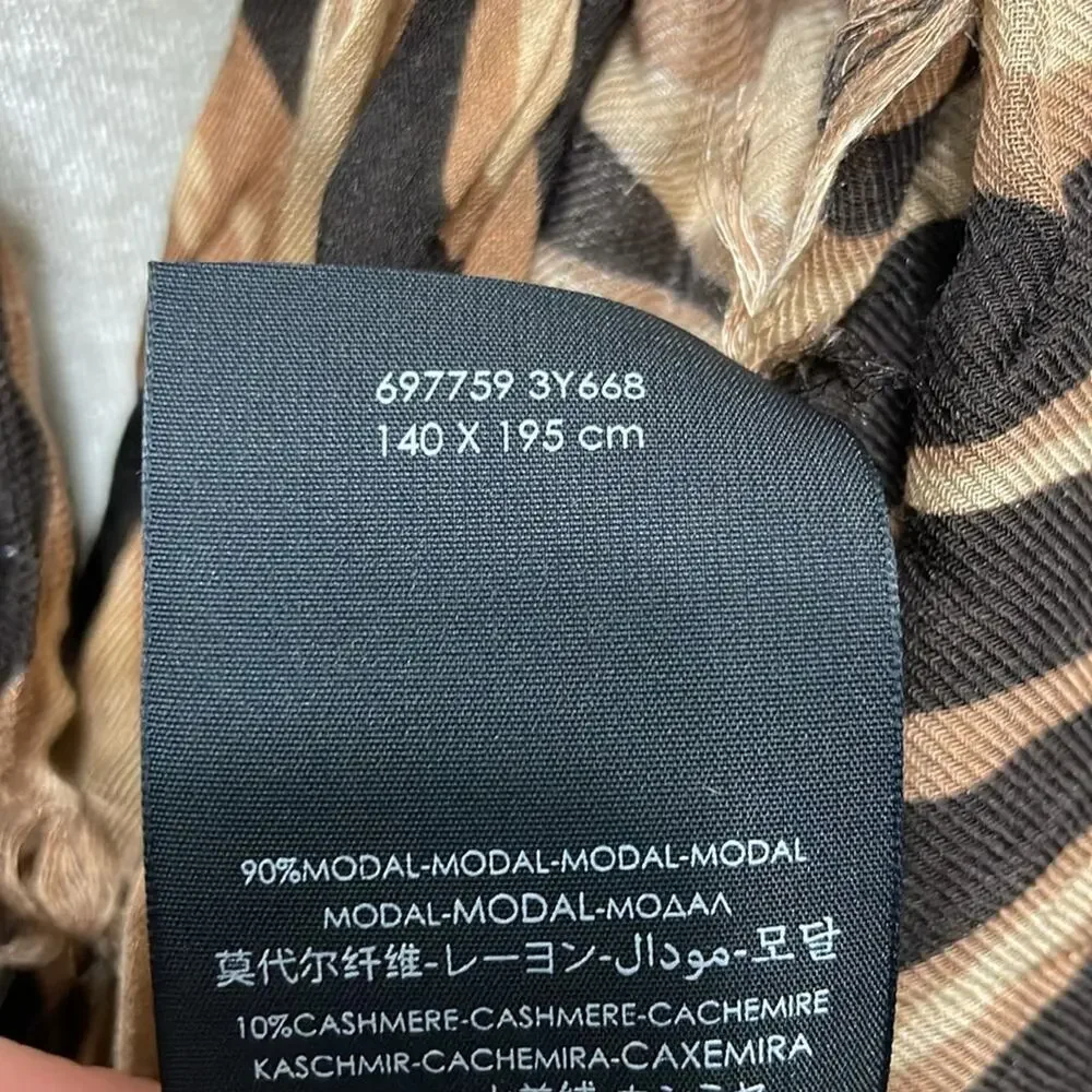 Saint Laurent Scarf Animal Print Striped Brown Modal Cashmere Large Retail‎ $750